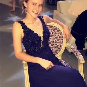 Sherri Hill V Neck Embroidered Bodice Dress